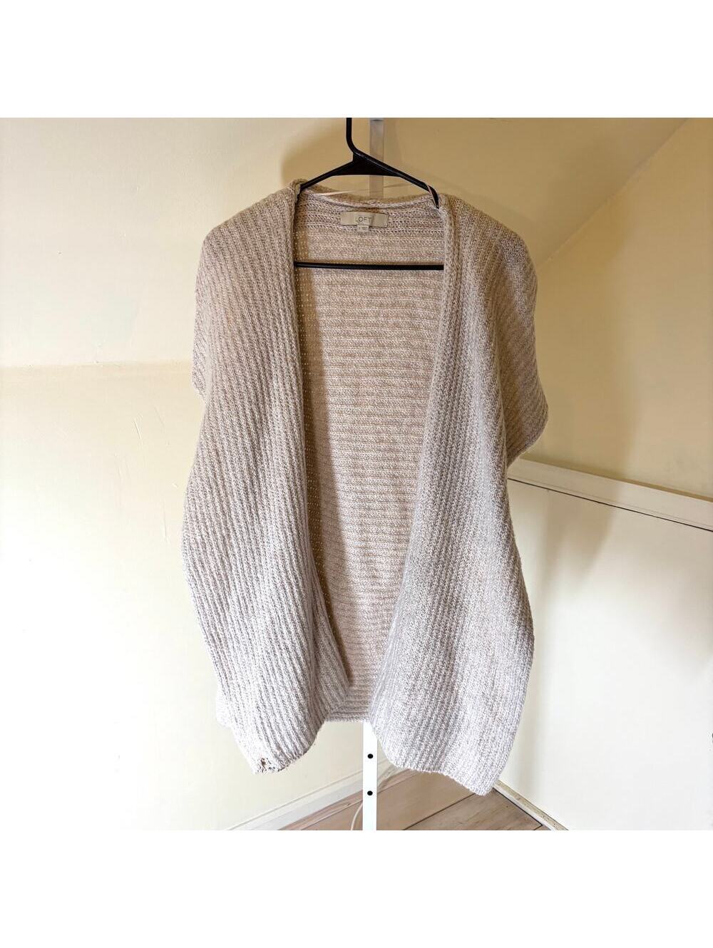 Loft EUC Women's Tan Beige Short Sleeve Medium Knit Open Cardigan Sweater S